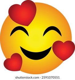 The smiling face with hearts emoji Vector Illustration