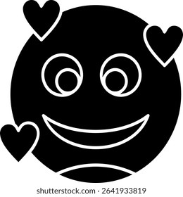 Smiling Face with Hearts Glyph Vector Icon Design