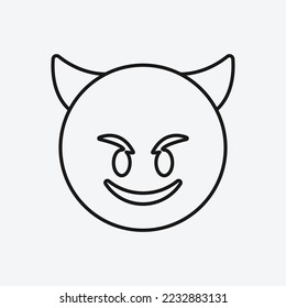 Cara sonriente con un icono del emoji de las bocinas. Símbolo de emoticono de monstruo moderno, simple, vector, icono para el diseño de sitios web, aplicación móvil, ui. Ilustración vectorial