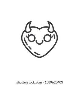 Smiling Face With Horns emoji line icon. linear style sign for mobile concept and web design. Happy Devil heart shape emoticon outline vector icon. Love symbol, logo illustration. Vector graphics