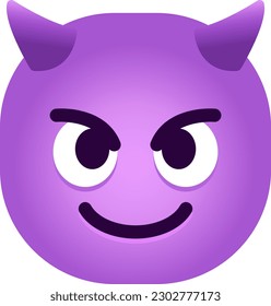 Cara sonriente con emoticono vectorial de los cuernos