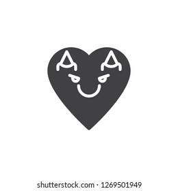 Smiling Face With Horns emoticon vector icon. filled flat sign for mobile concept and web design. Devil heart face character emoji solid icon. Symbol, logo illustration. Pixel perfect vector graphics