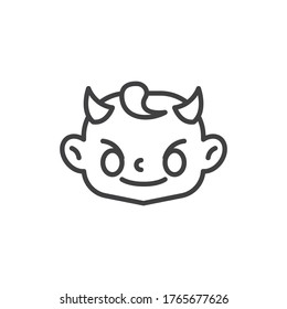 Smiling Face with Horns line icon. linear style sign for mobile concept and web design. Devil baby face outline vector icon. Symbol, logo illustration. Vector graphics