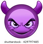 Smiling face with horns. Purple devil emoticon.