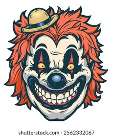 Smiling face of a horror clown vector illustration.