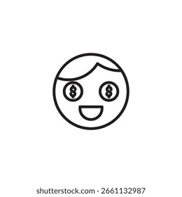 A smiling face icon with dollar signs in place of eyes, representing greed, being money-minded, or excitement about wealth.