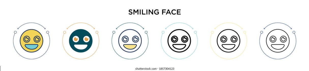 Smiling face icon in filled, thin line, outline and stroke style. Vector illustration of two colored and black smiling face vector icons designs can be used for mobile, ui, web