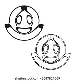 Smiling face icon. Happy emoji vector. Joyful emotion symbol. Black white cartoon.