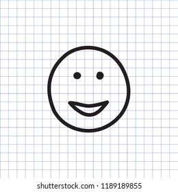 Smiling face icon on the exercise book background. Smiley. Hand drawn happy face symbol. Vector illustration.