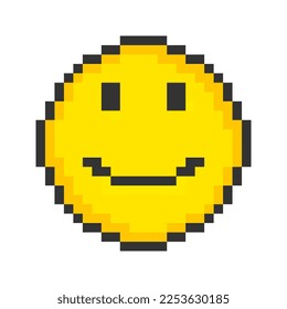 Smiling face icon. Pixel art emoticons. Vector illustration.