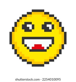 Smiling face icon. Pixel art emoticons. Vector illustration.