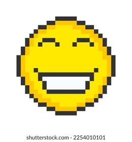 Smiling face icon. Pixel art emoticons. Vector illustration.