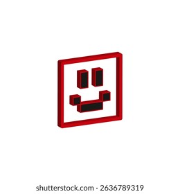 Smiling face icon. Red square frame. Minimal vector shape. Abstract white background.