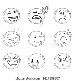 Smiling face icon. Face with a smile. Vector illustration set of emoticons with different emotions. Hand drawn set of emoticons.