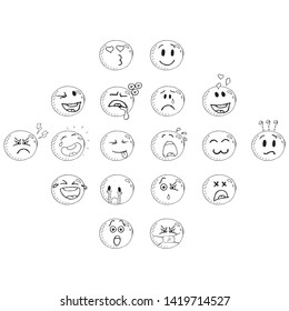 Smiling face icon. Face with a smile. Vector illustration set of emoticons with different emotions. Hand drawn set of emoticons.