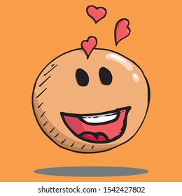 Smiling face icon. Face with a smile. Vector illustration of a smiling face with hearts. Hand drawn love face.