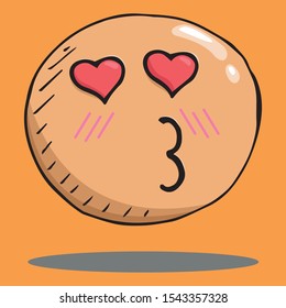 Smiling face icon. Face with a smile. Vector illustration of a smiling face with hearts. Hand drawn love face.