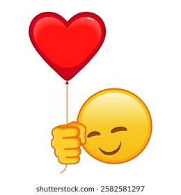 Smiling face with laughing eyes with red heart baloon Large size of yellow emoji smile