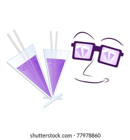 Smiling face looking at two glasses