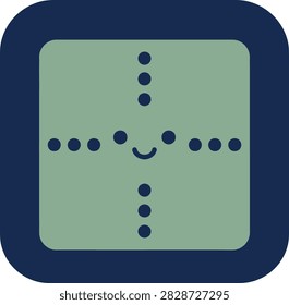A smiling face made of dots on a green square with dark blue border, symbolizing brainy computer concept