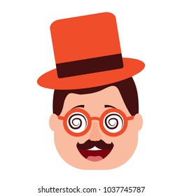 smiling face man with crazy glasses and hat