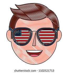 smiling face man in glasses with flag american