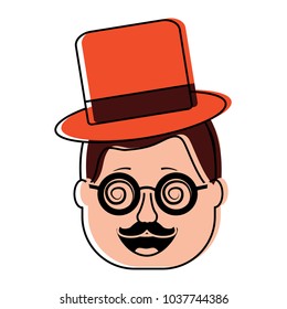 smiling face man with glasses jester hat and mustache