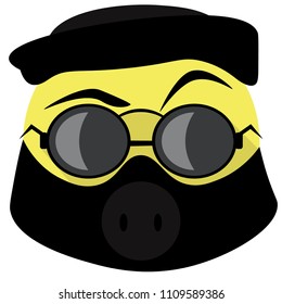 Smiling face in the mask with sunglasses - emoticon with angry face wearing dark sunglasses and in the mask black