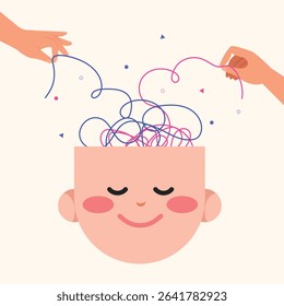 Smiling face with mental health, good health care. Psychotherapy concept. 