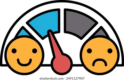 A smiling face is on the left side of a scale, while a frowning face is on the right side. The scale is a thermometer, and the numbers on the scale are between 0 and 100