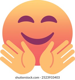 Rosto sorridente com mãos abertas ícone emoji. Cores modernas, elemento popular para mídias sociais e designs digitais. Emoticon, elemento isolado.