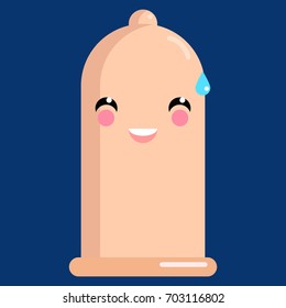 Smiling face with open mouth & cold sweat condom emoji vector illustration. Flat style design. Colorful graphics