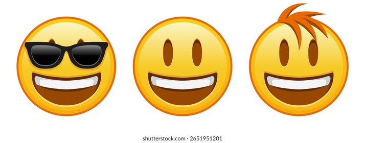 Smiling face with open mouth Set of three emoji