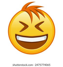 Smiling face with open mouth and tightly closed eyes Large size of yellow emoji smile with hair