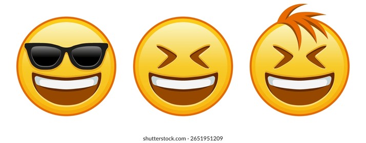 Smiling face with open mouth and tightly closed eyes Set of three emoji