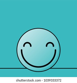Smiling face outline icon on green background