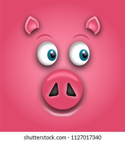 Smiling Face of Pig, Symbol of Chinese New Year 2019 - Illustration Vector