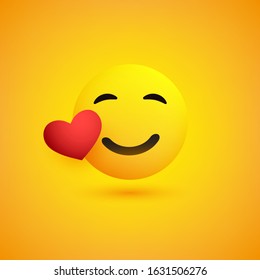 Smiling Face With Red Heart on Yellow Background - Vector Design
