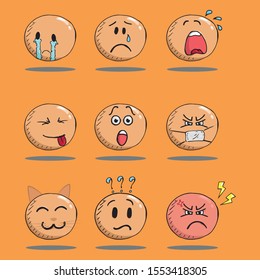 Smiling face set icon. Face with a smile. Vector illustration set of emoticons with different emotions. Hand drawn set of emoticons.