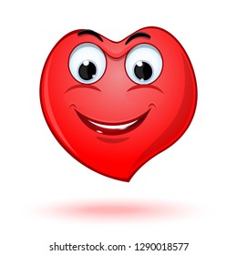 Smiling face in the shape of a heart. Joyful anthropomorphic cartoon heart. Vector illustration