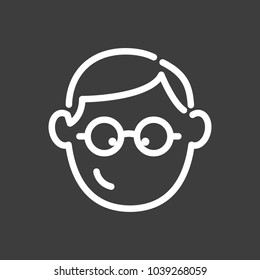 Smiling face of student, wearing glasses young guy. Vector icon