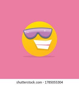 Smiling face with sunglasses emoji isolated on pink background. Smile icon or label. Social media sign