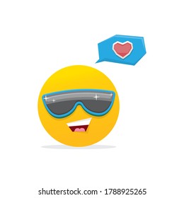 Smiling face with sunglasses emoji isolated on white background. Smile icon or label. Social media sign