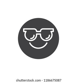 Smiling face with sunglasses emoji vector icon. filled flat sign for mobile concept and web design. Happy emoticon with glasses simple solid icon. Symbol, logo illustration. Pixel perfect vector 