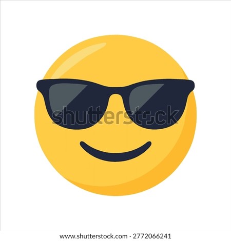 Smiling face with sunglasses emoji, a yellow circular face wearing dark black glasses with a happy expression