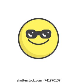 Smiling face with sunglasses emoticon filled outline icon, line vector sign, linear colorful pictogram isolated on white. Emoji smiley symbol, logo illustration. Pixel perfect vector graphics