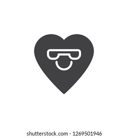 Smiling Face With Sunglasses emoticon vector icon. filled flat sign for mobile concept and web design. Cute heart face character emoji solid icon. Symbol, logo illustration