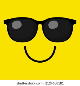 Smiling face with sunglasses on yellow background.