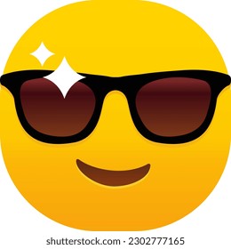 Cara sonriente con emoticono vector de gafas de sol