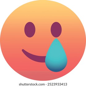 Cara sonriente con el icono del emoji de la lágrima. Colores de moda, elemento popular para las redes sociales y diseños digitales. Emoticon, elemento aislado.